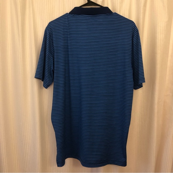 Adidas DriFit Polo Navy and Blue Striped Golf Shirt Medium - Picture 2 of 3